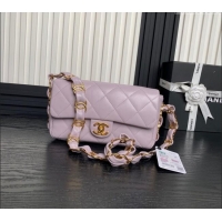 Market Sells Chanel Lambskin Flap Bag with CC Chain AS5176 Light Purple 2024