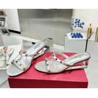 Stylish Valentino Rockstud PVC Wedge Slides Sandal 5cm with Clear Heel Silver 903080