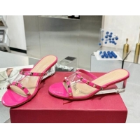 Pretty Style Valentino Rockstud PVC Wedge Slides Sandal 5/8.5cm with Clear Heel Pink 903081