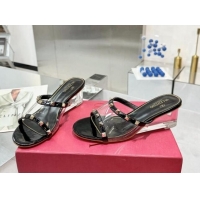 Top Grade Valentino Rockstud PVC Wedge Slides Sandal 5cm with Clear Heel Black 903083