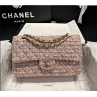 Luxury Classic Chanel Classic Tweed & Sequins Medium Flap Bag A01112 Nude Pink 2024