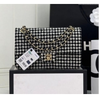 Market Sells Chanel Classic Hounstooth Tweed Medium Flap Bag A01112 White/Black 2024