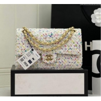 Top Quality Chanel Classic Hounstooth Tweed Medium Flap Bag A01112 White/Multicolor 2024