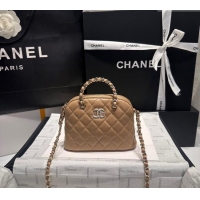 Classic Wholesale Chanel Shiny Lambskin Clutch with Chain and Top Handle AP3354 Light Brown 2024