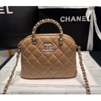 New Fashion Chanel Shiny Lambskin Small Shopping Bag AS5130 Light Brown 2024