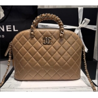 Good Quality Chanel Shiny Lambskin Small Shopping Bag AS3969 Light Brown 2024