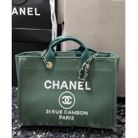 New Design Chanel Deauville Cotton & Calfskin Large Shopping Bag A66941 Olive Green 2024