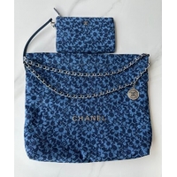 Classic Discount Chanel 22 Bloom Denim Shopping Bag AS3261 Blue 2024