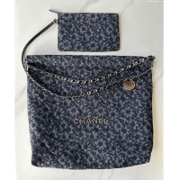 Luxury Classic Chanel 22 Bloom Denim Shopping Bag AS3261 Grey/Black 2024