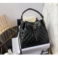 Spot Bulk Chanel Quilted Calfskin Bucket Bag A91277 Black 2024