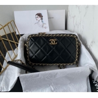 Good Taste Chanel Quilted Lambskin Small Camera Case Bag with Chain AS5086 Black 2024