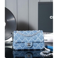 New Release Creation Chanel Quilted Denim Classic Mini Flap bag A69900 Blue 2024