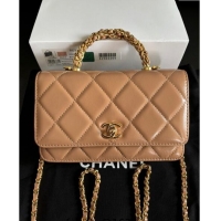 Buy Cheap Chanel Lambskin Wallet on Chain WOC with Top Handle AP4166 Dark Beige 2024