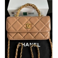 New Product Chanel Lambskin Clutch with Chain and Top Handle A96099 Dark Beige 2024