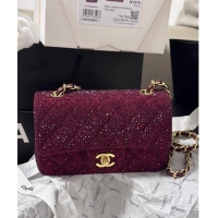 New Product Chanel Mini Classic Flap bag with Strass A69900 Burgundy 2024