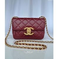 Luxury Cheap Chanel Shiny Lambskin Mini Flap Bag with Maxi CC Buckle AS5026 Burgundy 2024