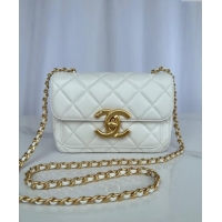 Grade Quality Chanel Shiny Lambskin Mini Flap Bag with Maxi CC Buckle AS5026 White 2024