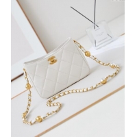 Chic Discount Chanel Calfskin Crossbody Mini bag with Metal-Tone and Pearls AS4949 White 2024