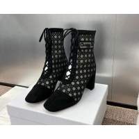 Best Product Dior Naughtily-D Heeled Ankle Boot in Mesh Embroidered with Black Cannage Motif and Suede 6.5cm Heel 092909