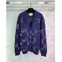 ​Modern Classic Gucci GG Wool Cardigan G82718 Blue 2024