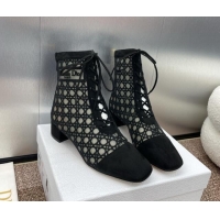 Charming Dior Naughtily-D Heeled Ankle Boot in Mesh Embroidered with Black Cannage Motif and Suede 3.5cm Heel 092911