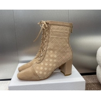 Good Looking Dior Naughtily-D Heeled Ankle Boot in Mesh Embroidered with Nude Cannage Motif and Suede 6.5cm Heel 092910