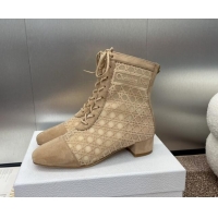 Luxury Cheap Dior Naughtily-D Heeled Ankle Boot in Mesh Embroidered with Nude Cannage Motif and Suede 3.5cm Heel 092912