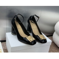 Grade Quality Dior Miss Dior Pump 8.5cm with Ankle Strap in Patent Calfskin Black 930009