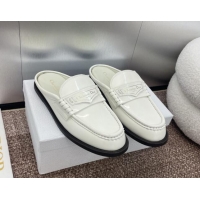 Good Quality Dior Boy Flat Mules in Shiny Calfskin White 930016