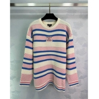 Top Grade Chanel Knit Long Sweater CH91008 Pink/White/Blue 2024