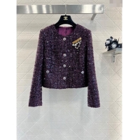 Popular Style Chanel Sequins Tweed Jacket M91101 Purple 2024