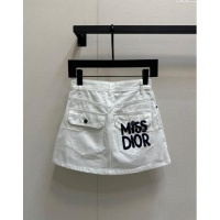 Top Design Dior Miss Dior Denim Skirt D83012 White 2024