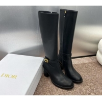 Durable Dior 30 Montaigne Heeled High Boots 7cm in Black Calfskin with CD Buckle 930028