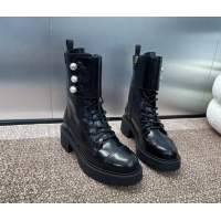 Luxury Dior D-Strike Ankle Boots 9cm in Black Matte Calfskin and White Resin Pearls 930033