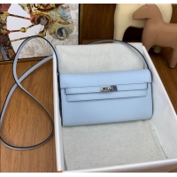 Well Crafted Hermes Kelly To Go Wallet Bag in Original Epsom Leather H0801 Grail Blue/Silver 2024 (Full Handmade)