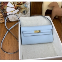 Top Quality Hermes Kelly To Go Wallet Bag in Original Epsom Leather H0801 Grail Blue/Gold 2024 (Full Handmade)