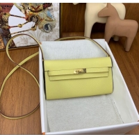 Best Price Hermes Kelly To Go Wallet Bag in Original Epsom Leather H0801 Chick Yellow/Gold 2024(Full Handmade)