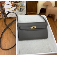 Well Crafted Hermes Kelly To Go Wallet Bag in Original Epsom Leather H0801 8F Tinware Grey/Gold 2024 (Full Handmade)