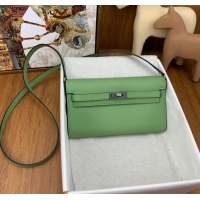 Top Grade Hermes Kelly To Go Wallet Bag in Original Epsom Leather H0801 3I Avocado Green/Silver 2024 (Full Handmade)