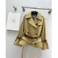 Well Crafted Prada Short Trench Coat with Belt P91911 Khaki 2024