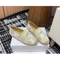 Classic Hot Dior Granville Espadrilles Flat in Cotton Embroidered with Butterfly Motif White/Gold 930044