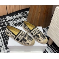 Grade Quality Dior Flat Espadrilles in Light Beige Cotton Embroidered with Plan de Paris Motif 930048