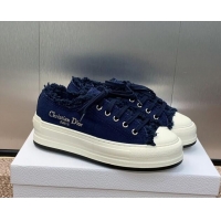 Good Quality Dior Walk'n'Dior Platform Sneakers in Fringed and Embroidered Cotton Canvas Deep Blue 930049