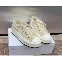 Buy Luxury Dior Walk'n'Dior Platform Sneakers in Pale Beige Fringed and Embroidered Cotton Canvas 930050