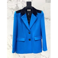 Luxury Discount Saint Laurent Jacket S82717 Blue/Black 2024