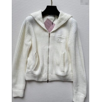 ​Top Design Miu Miu Wool Zipped Cardigan M92303 White 2024