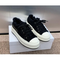 Perfect Dior Walk'n'Dior Platform Sneakers in Black Fringed and Embroidered Cotton Canvas 930051