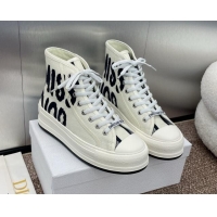 Leisure Dior Miss Dior Walk'n'Dior High-Top Platform Sneakers in White and Black Embroidered Cotton 930052