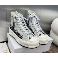 Best Grade Dior Walk'n'Dior High-Top Platform Sneakers in Cotton Embroidered with White and Black New York Motif 930053