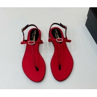 Low Price Saint Laurent Satin Flat Thong Sandals with Strass Bow Red 506115